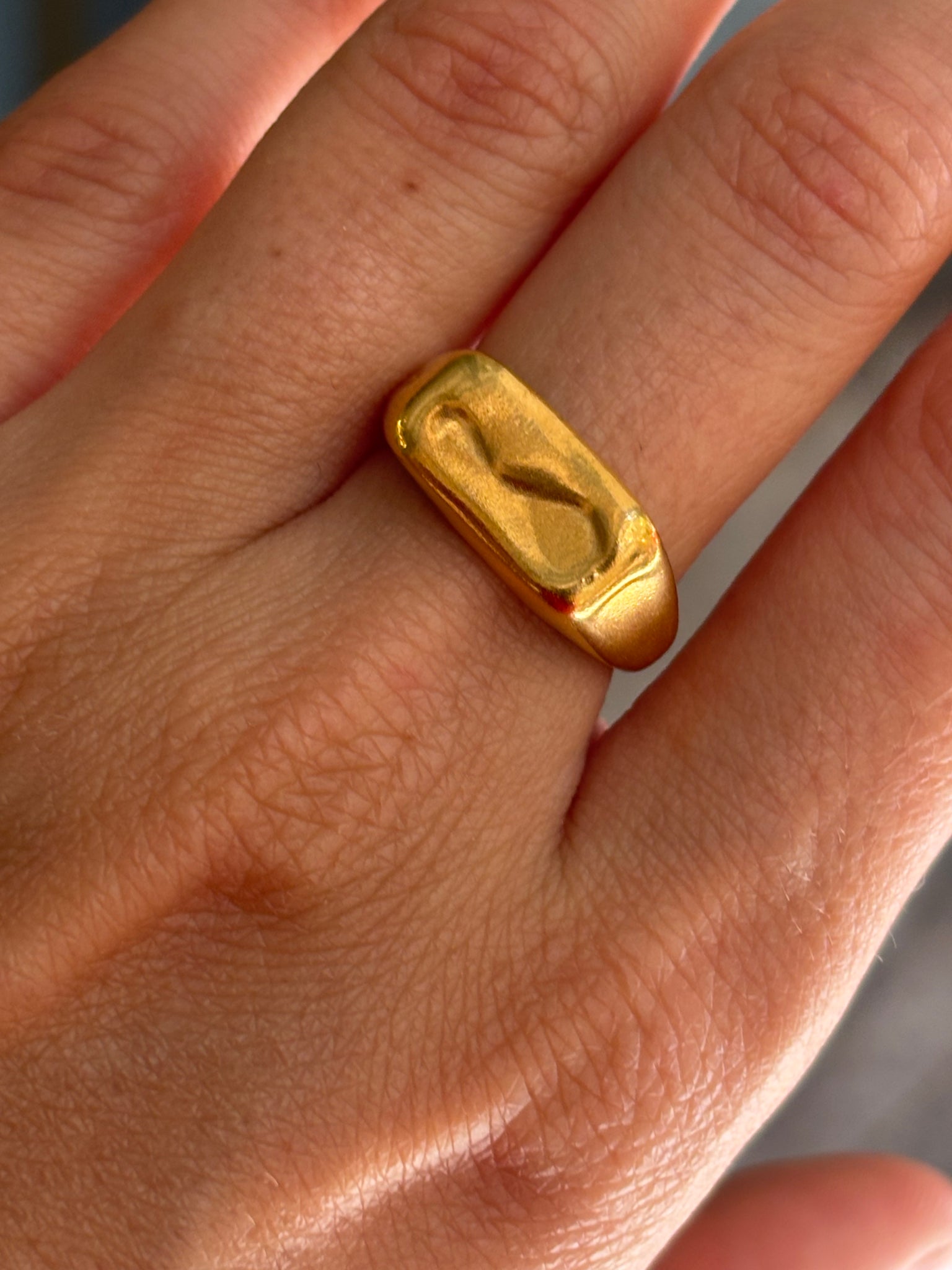 Anillo sello de plata de ley Melted Signet II chapado en oro, hecho a mano en Valencia