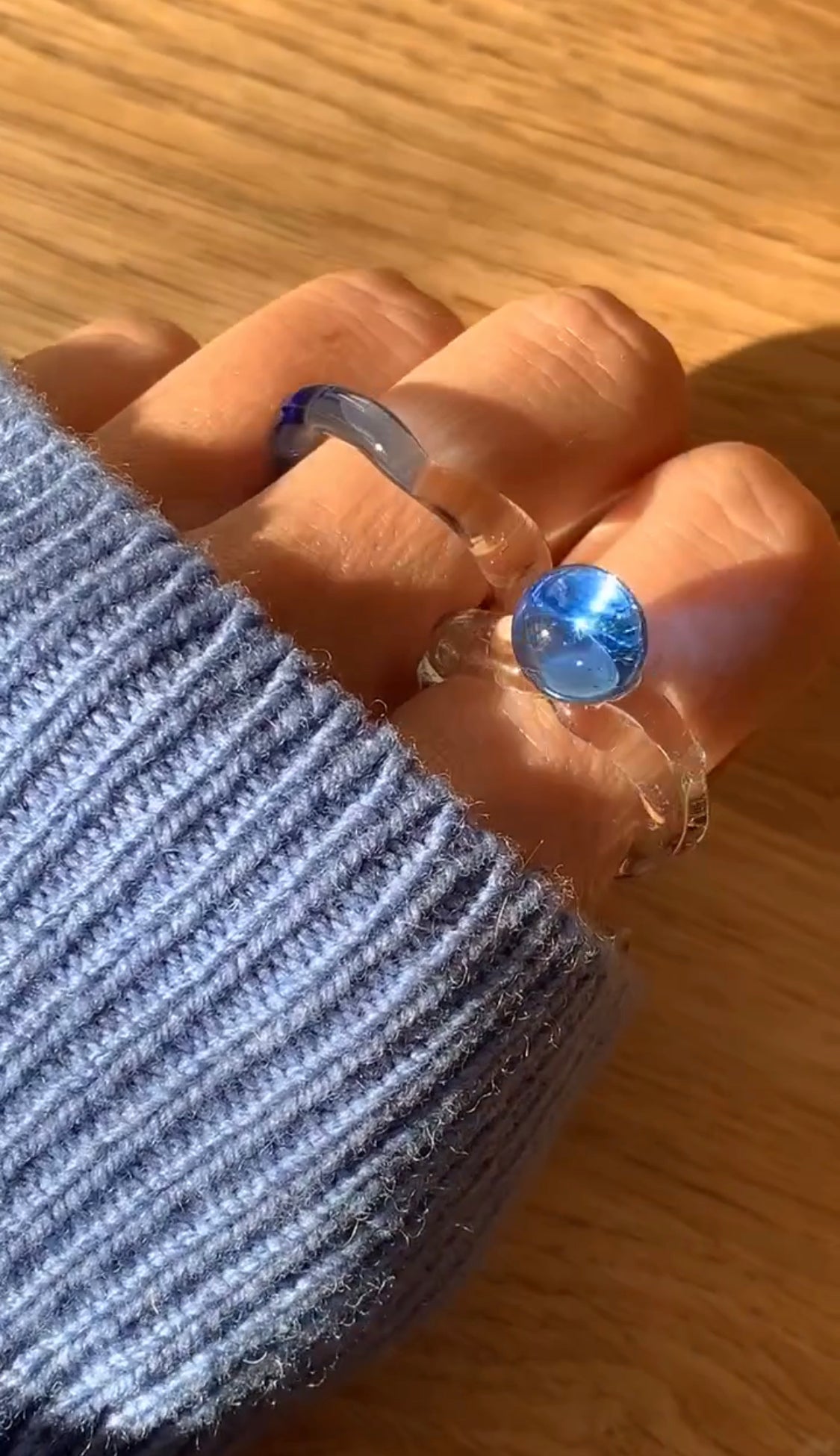 Anillo de vidrio Lluvia, hecho a mano en Valencia