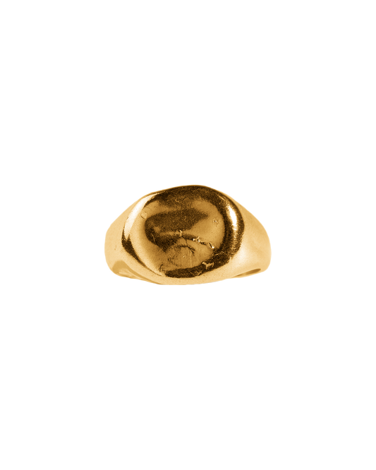 Anillo sello Melted Signet O dorado, hecho a mano con plata de ley en Valencia
