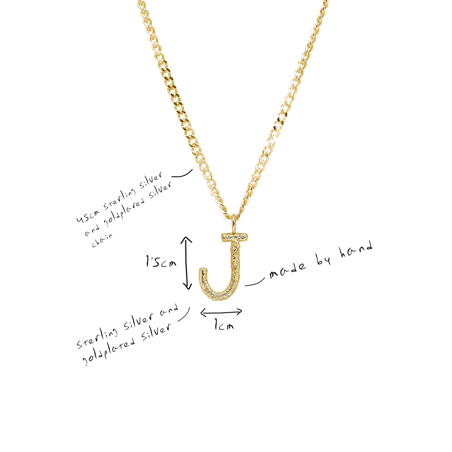 Collar con iniciales Las Letras, hecho con plata de ley a mano en Valencia